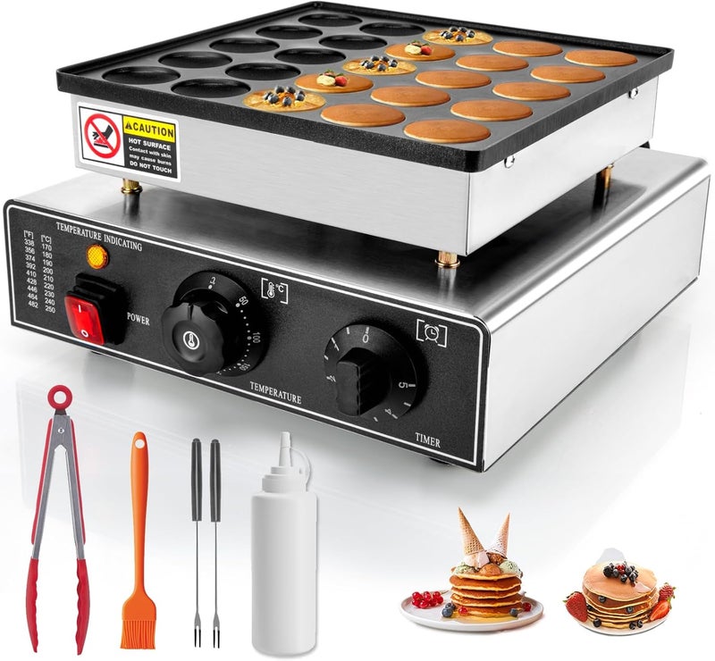 GDDGHS Mini Pancake Maker Machine, 25PCS Mini Dutch Pancake Baker Maker Commercial, Stainless Steel, Temp & Time Control, 110V 950W Commercial Pancake Maker with Accessories - Image 1